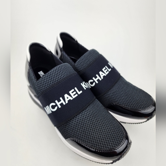 Michael Kors Felix Trainer Platform Wedge New Scuba Black MK Print - Picture 3 of 7